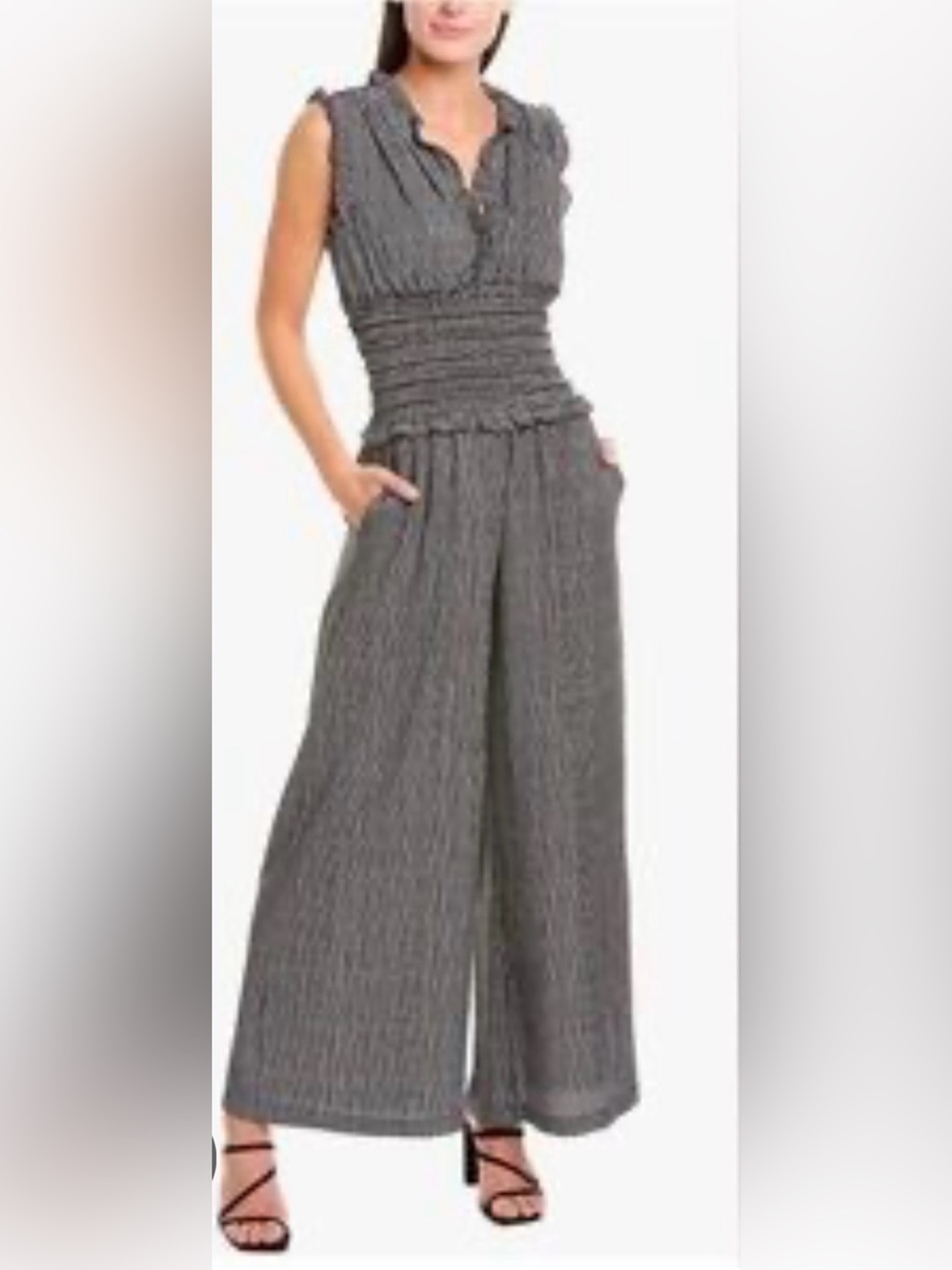 Max Studio Ruffle Patterned Smocked Jumpsuit Size XL